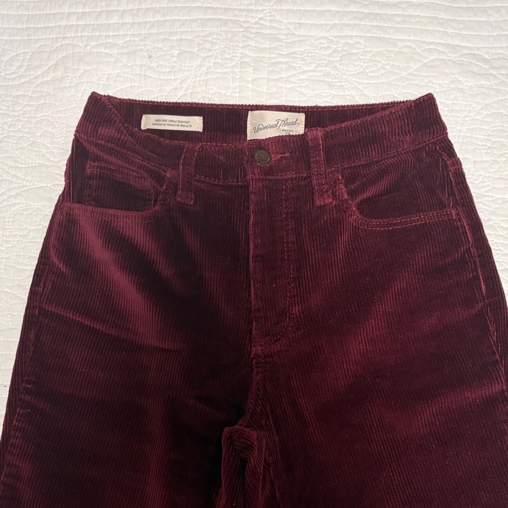Universal Thread Burgundy Corduroy Pants High Rise Ankle Bootcut size 2R
